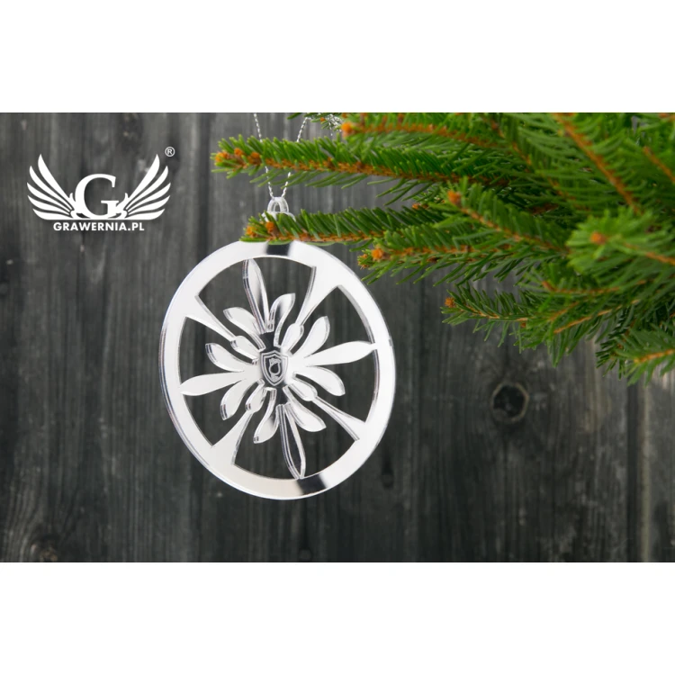 Spiegelnde Weihnachtskugeln mit Ihrer Gravur - Maße 80x92mm - Schneeflocke - BDR010