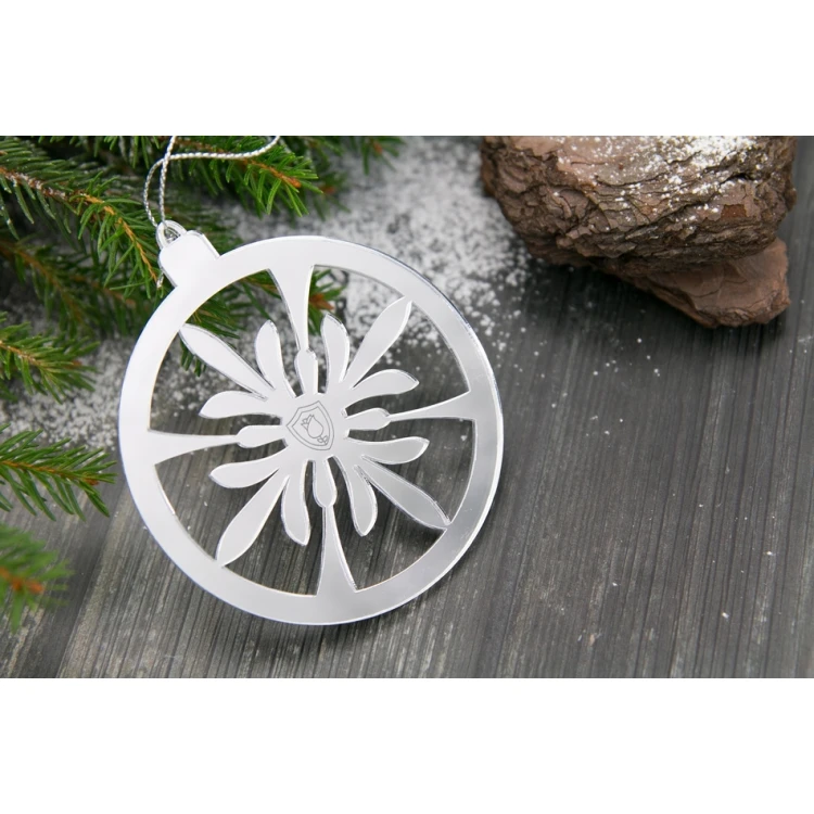 Spiegelnde Weihnachtskugeln mit Ihrer Gravur - Maße 80x92mm - Schneeflocke - BDR010