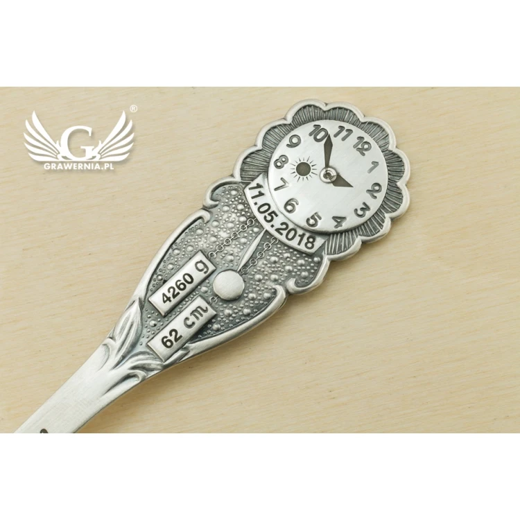 TAUFLÖFFEL mit Gravur - GROßE UHR - Andenken an die Heilige Taufe - Muster SRB022