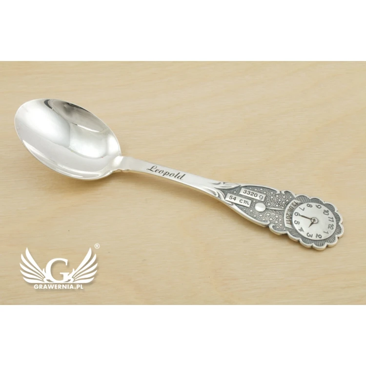 TAUFLÖFFEL mit Gravur - GROßE UHR - Andenken an die Heilige Taufe - Muster SRB022