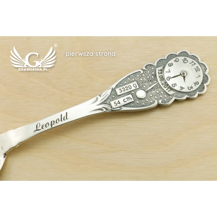 TAUFLÖFFEL mit Gravur - GROßE UHR - Andenken an die Heilige Taufe - Muster SRB022