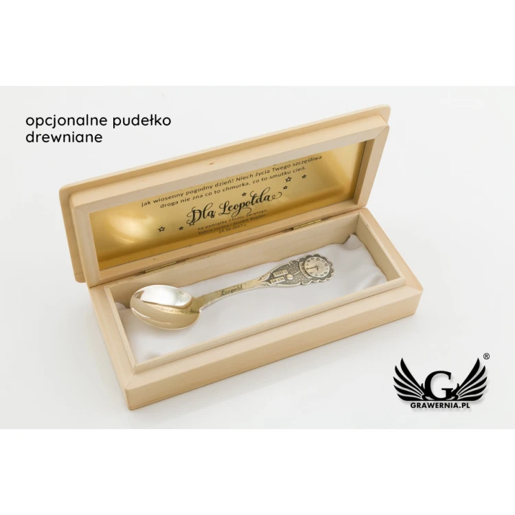 TAUFLÖFFEL mit Gravur - GROßE UHR - Andenken an die Heilige Taufe - Muster SRB022