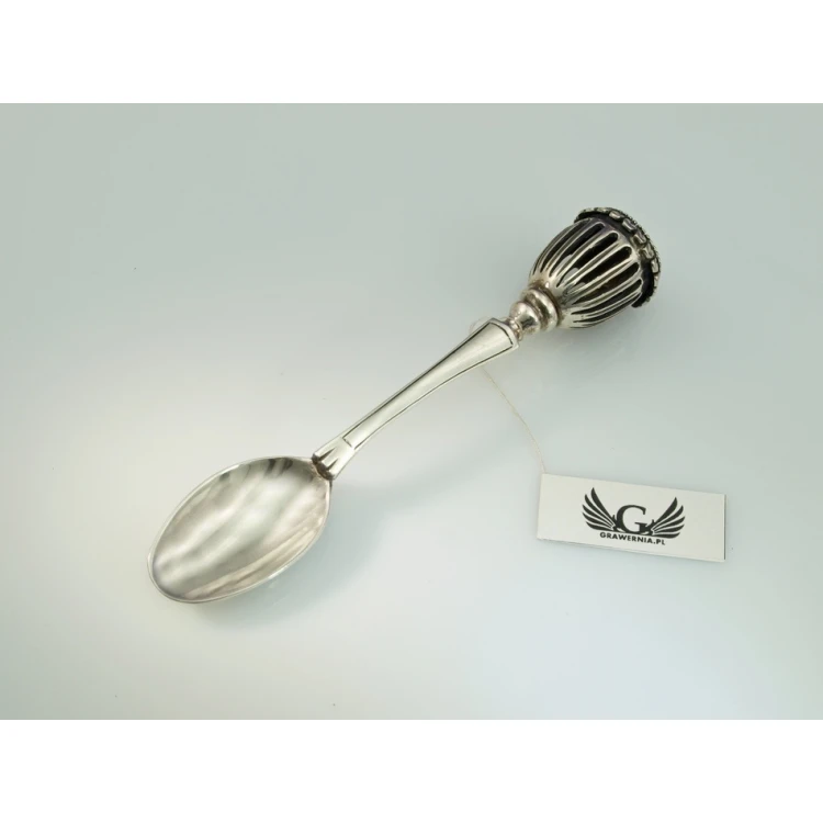LÖFFEL MIT RASSEL - SILBER - Andenken an die Heilige Taufe - Muster SRB018