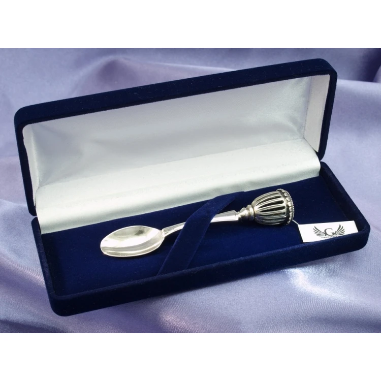 LÖFFEL MIT RASSEL - SILBER - Andenken an die Heilige Taufe - Muster SRB018