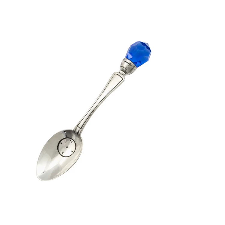 Löffel mit blauem Kristall - SILBER - Taufgeschenk - Muster SRB041