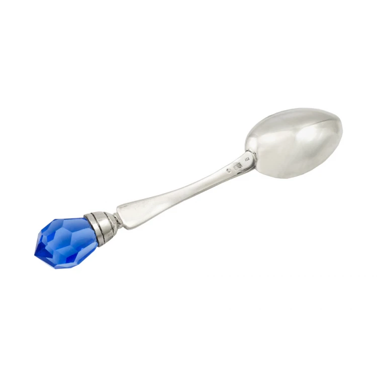 Löffel mit blauem Kristall - SILBER - Taufgeschenk - Muster SRB041