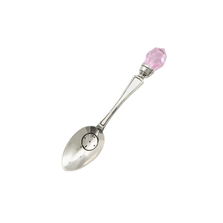 Löffelchen mit rosa Kristall - SILBER - Andenken an die Heilige Taufe - Muster SRB042