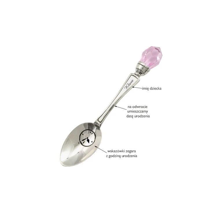 Löffelchen mit rosa Kristall - SILBER - Andenken an die Heilige Taufe - Muster SRB042