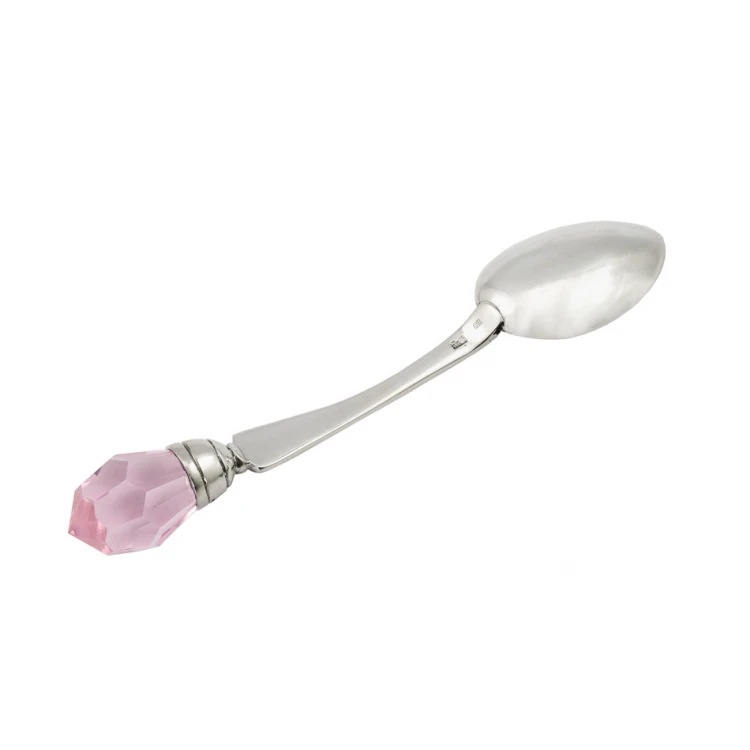 Löffelchen mit rosa Kristall - SILBER - Andenken an die Heilige Taufe - Muster SRB042