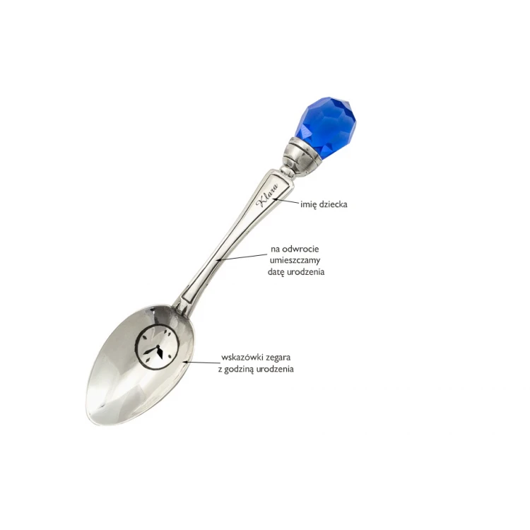 Löffel mit blauem Kristall - SILBER - Taufgeschenk - Muster SRB041