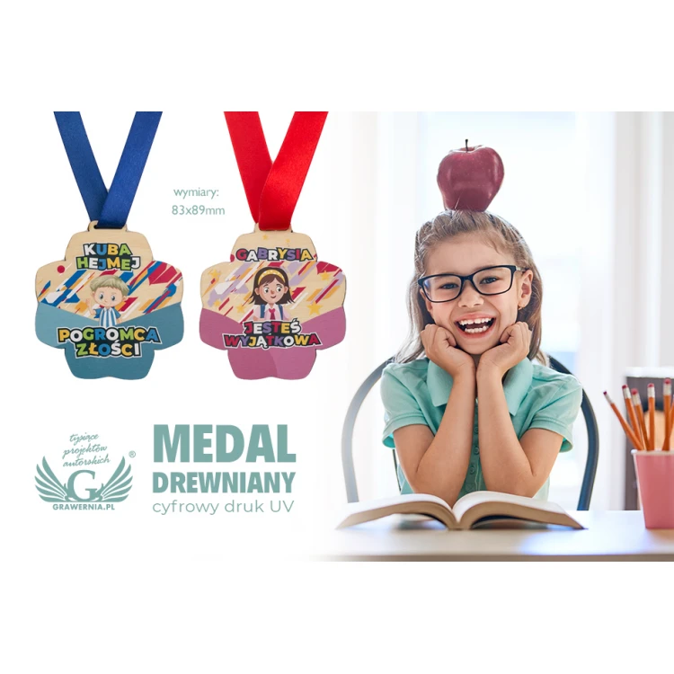 Holzmedaille für Kindergartenkinder, Schüler - Größe 83x89mm - UV-Druck - MGR079