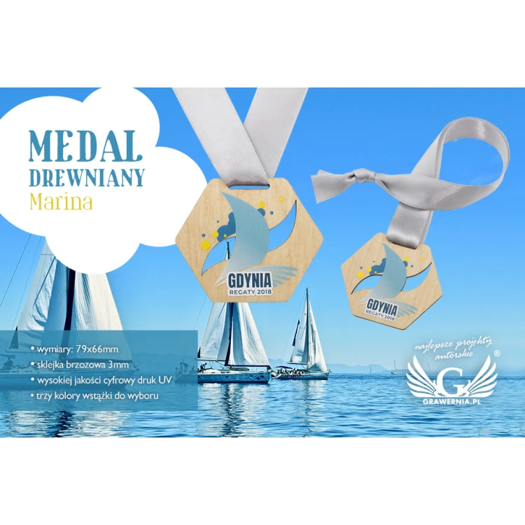 UV-bedruckte Holzmedaille - Marina - Größe: 79x66mm - MGR060