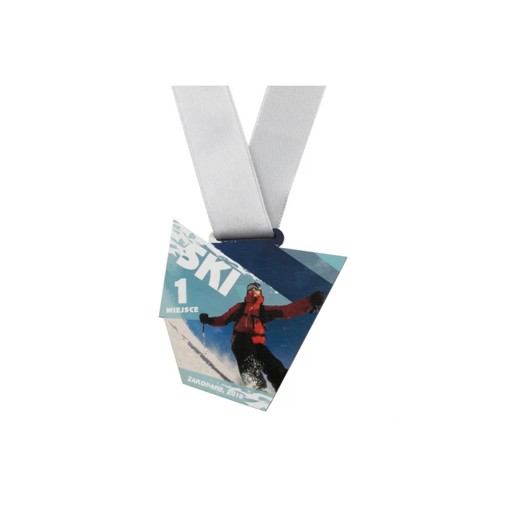 Holzmedaille UV-Druck - Ski Sport - Abmessungen: 86x88mm - MGR052