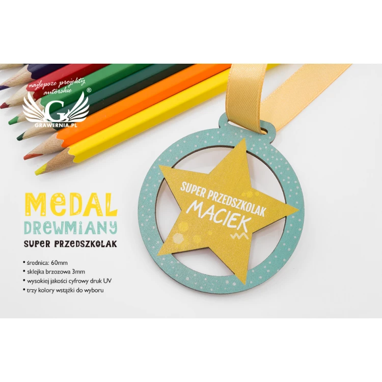 UV-bedruckte Holzmedaille - Super Kindergärtner - Durchmesser: 60mm - MGR057