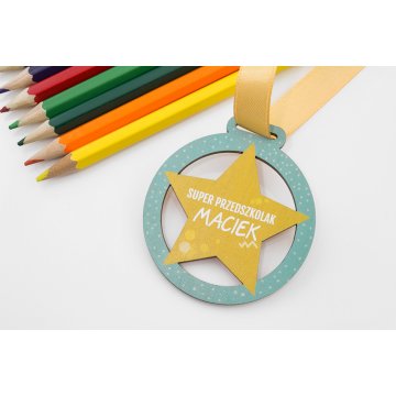 UV-bedruckte Holzmedaille - Super Kindergärtner - Durchmesser: 60mm - MGR057