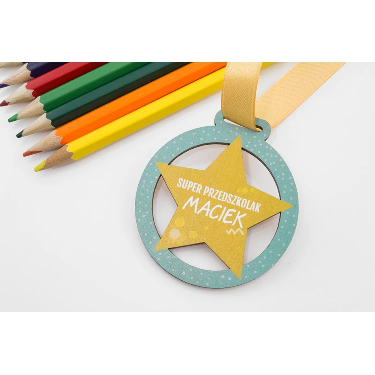 UV-bedruckte Holzmedaille - Super Kindergärtner - Durchmesser: 60mm - MGR057