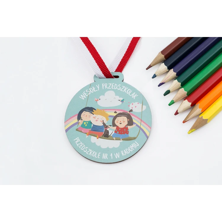 UV-bedruckte Holzmedaille - Fröhlicher Kindergärtner - Durchmesser: 60mm - MGR058