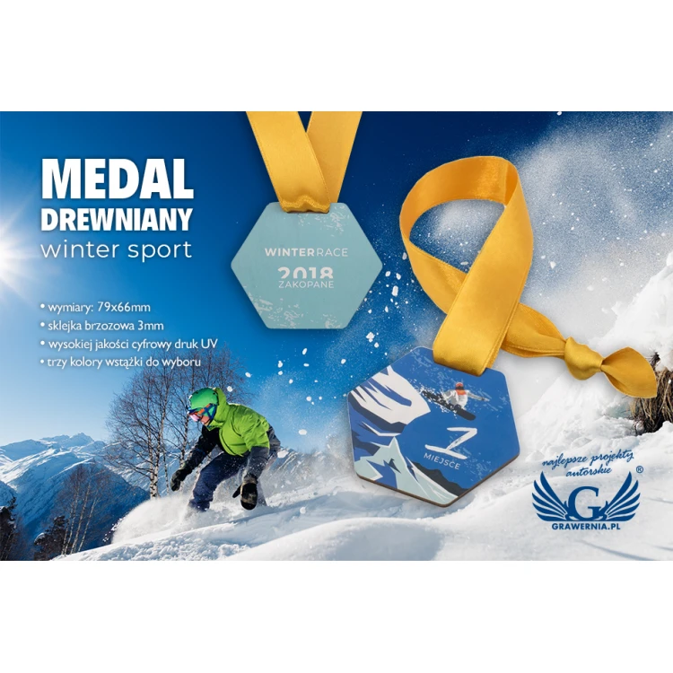 UV-bedruckte Holzmedaille - Winter Sport - Abmessungen: 79x66mm - MGR061