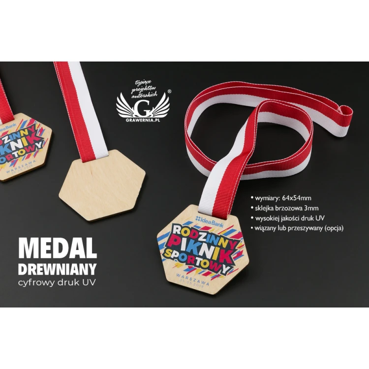 UV-bedruckte Holzmedaille - Abmessungen: 64x54mm - MGR078