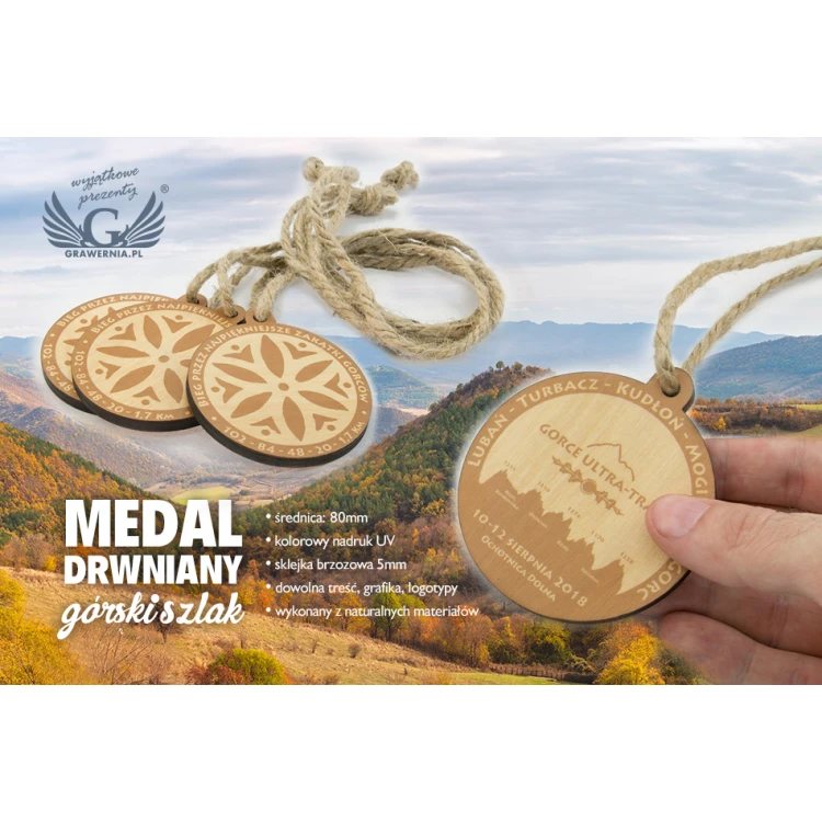 Holzmedaille Bergpfad - Durchm. 80mm - Dicke 5mm - UV-Druck - MGR027