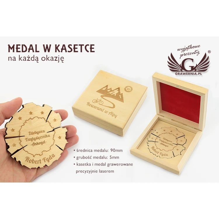 Holzmedaille für jeden Anlass in einer Holzkassette - helle Farbe - MGR012