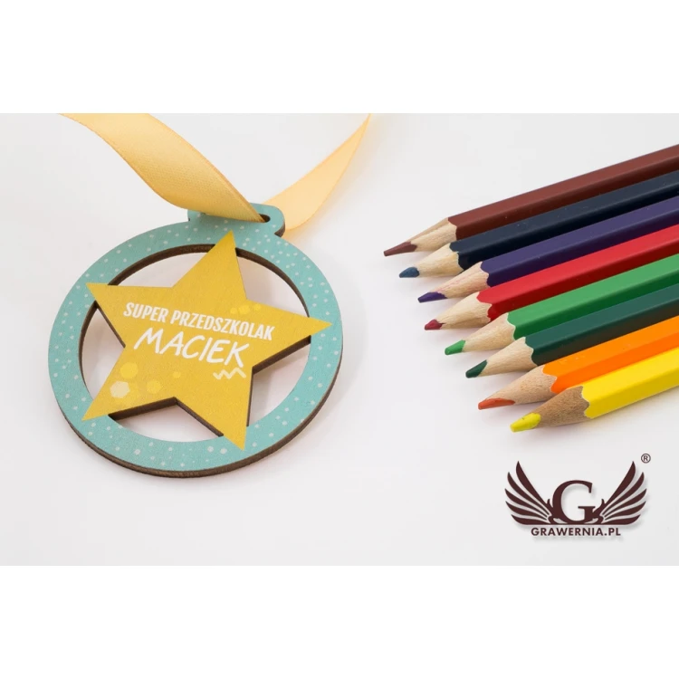 UV-bedruckte Holzmedaille - Super Kindergärtner - Durchmesser: 60mm - MGR057
