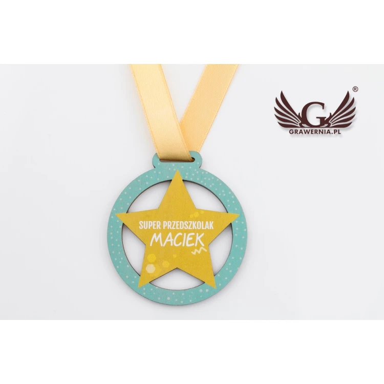 UV-bedruckte Holzmedaille - Super Kindergärtner - Durchmesser: 60mm - MGR057