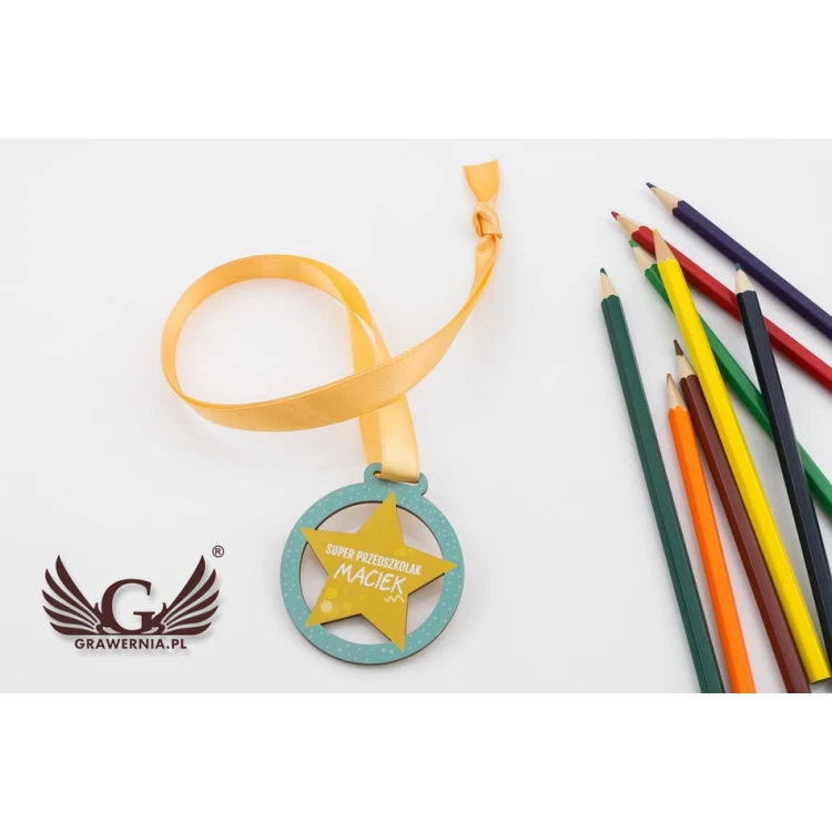 UV-bedruckte Holzmedaille - Super Kindergärtner - Durchmesser: 60mm - MGR057