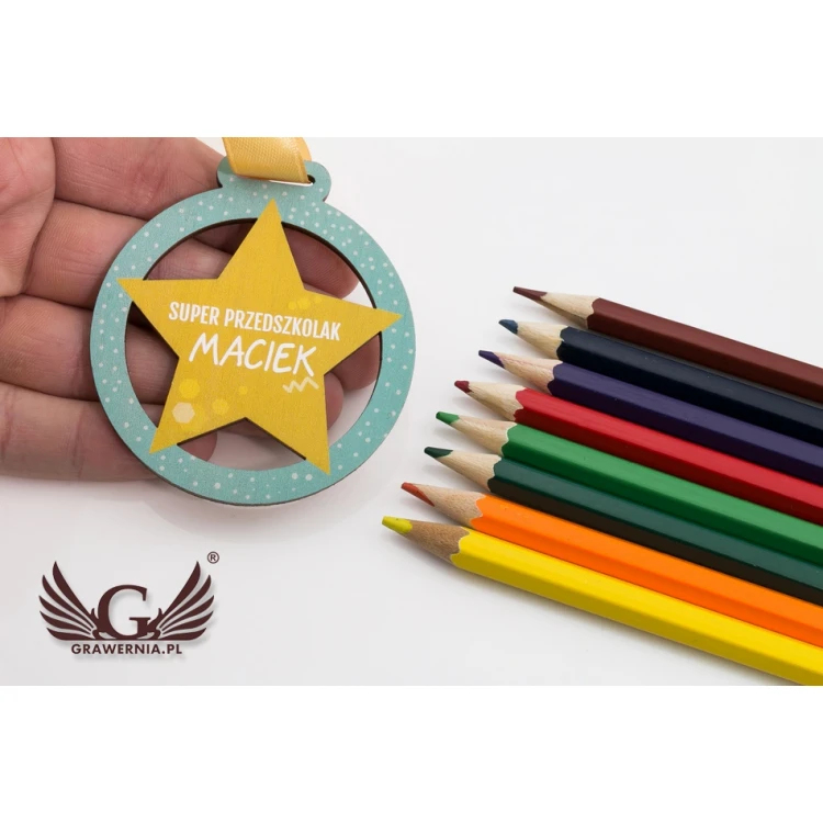 UV-bedruckte Holzmedaille - Super Kindergärtner - Durchmesser: 60mm - MGR057