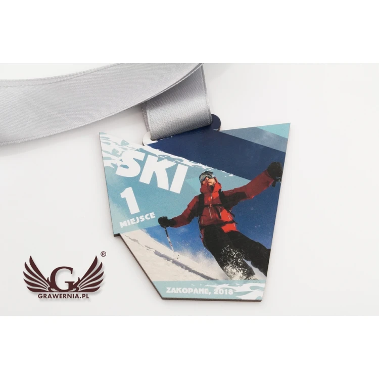Holzmedaille UV-Druck - Ski Sport - Abmessungen: 86x88mm - MGR052
