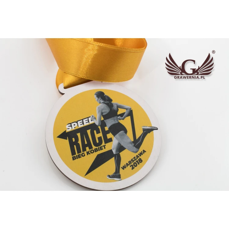 Holzmedaille UV-Druck - Speed Race - Durchmesser: 80mm - MGR053