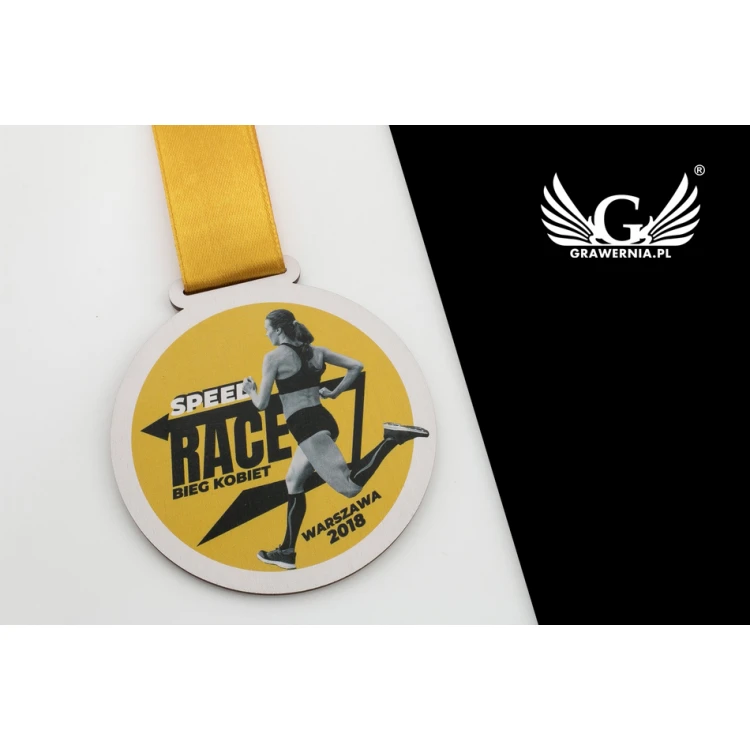 Holzmedaille UV-Druck - Speed Race - Durchmesser: 80mm - MGR053