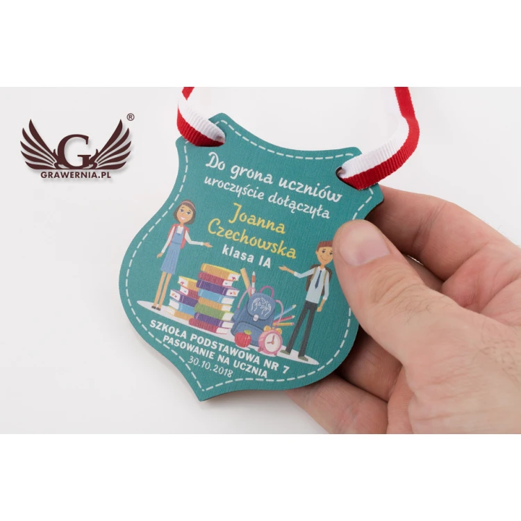 Holzmedaille Schild - Einschulung - Größe 80x90mm - UV-Druck - MGR026