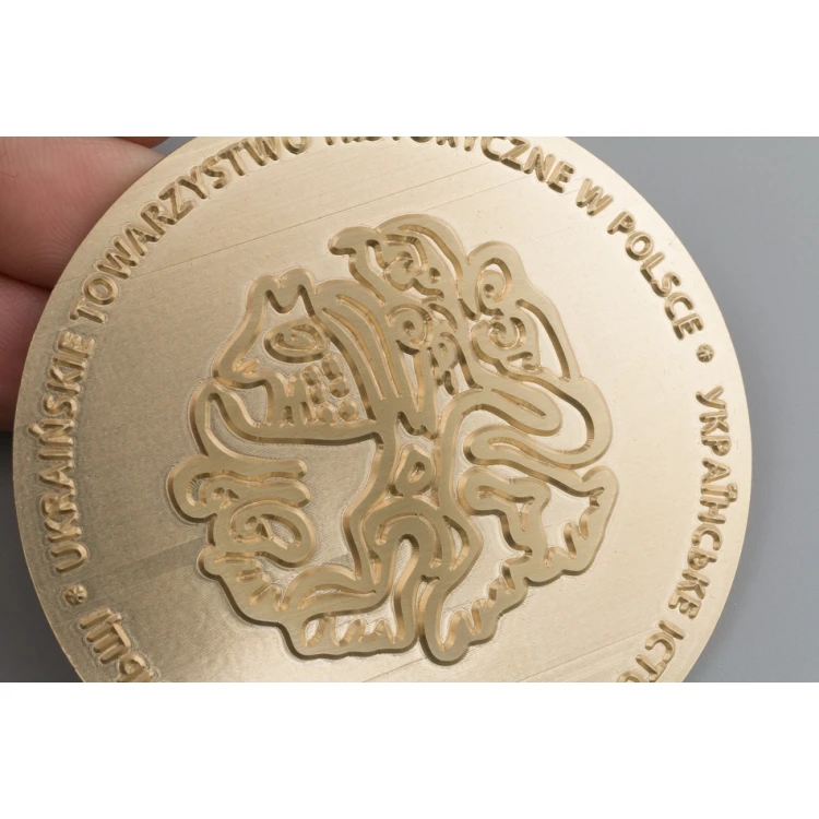 Messingmedaille in Holzkassette mit Gravur - Durchmesser 70mm