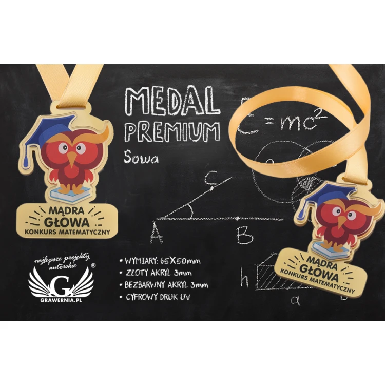 Premium Medaille - Eule - Abmessungen: 65x50mm - UV-Druck - MGR067