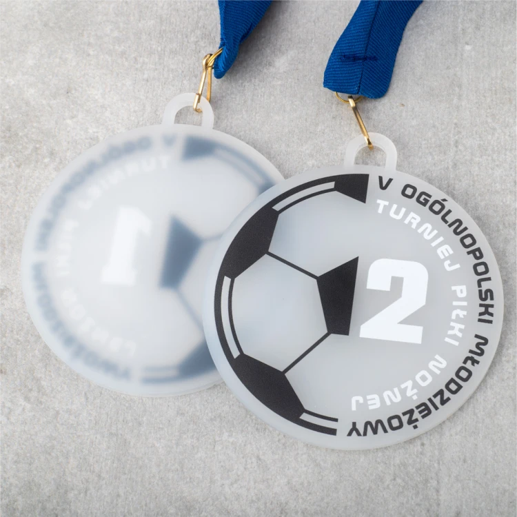 Plexi Frost Medaille mit UV-Druck - Abmessungen: 80x90mm - MGR101