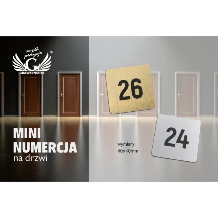 Mini Nummerierung für Tür oder Schrank - Gold- oder Silberlaminat - ND028 - Abm. 40x40mm