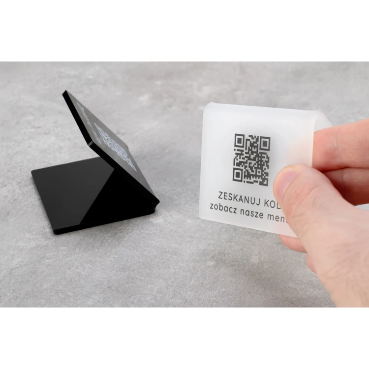 Mini Informationsständer mit QR-Code - schwarzes Plexiglas oder Frost-Plexiglas - Abmessungen 60x50mm - ST028