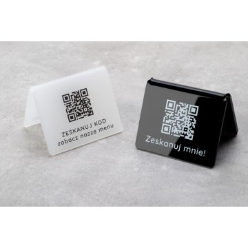 Mini Informationsständer mit QR-Code - schwarzes Plexiglas oder Frost-Plexiglas - Abmessungen 60x50mm - ST028