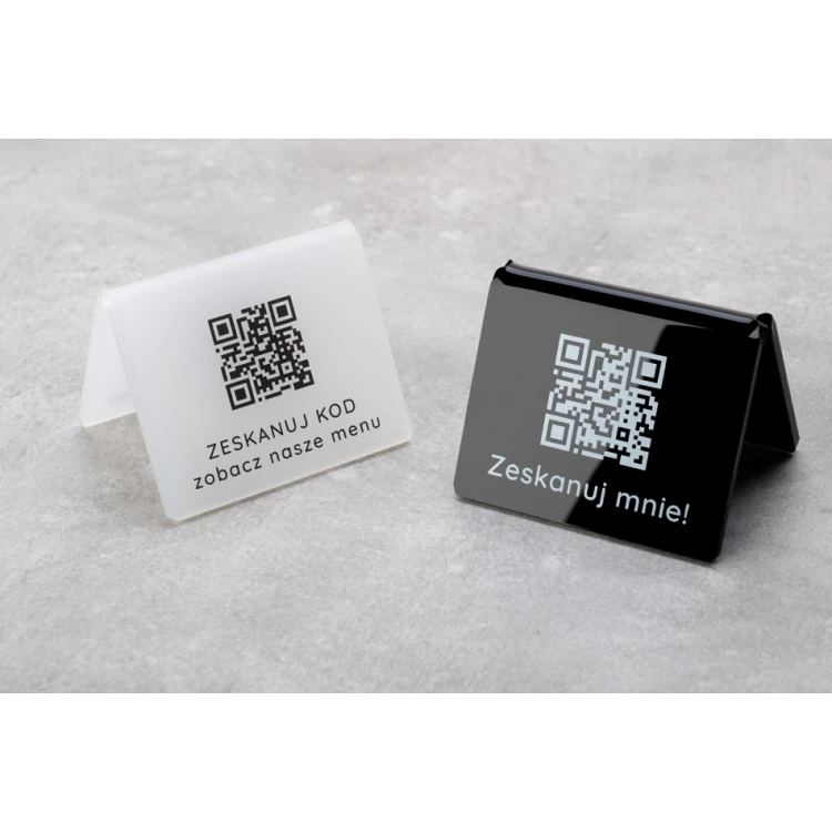Mini Informationsständer mit QR-Code - schwarzes Plexiglas oder Frost-Plexiglas - Abmessungen 60x50mm - ST028