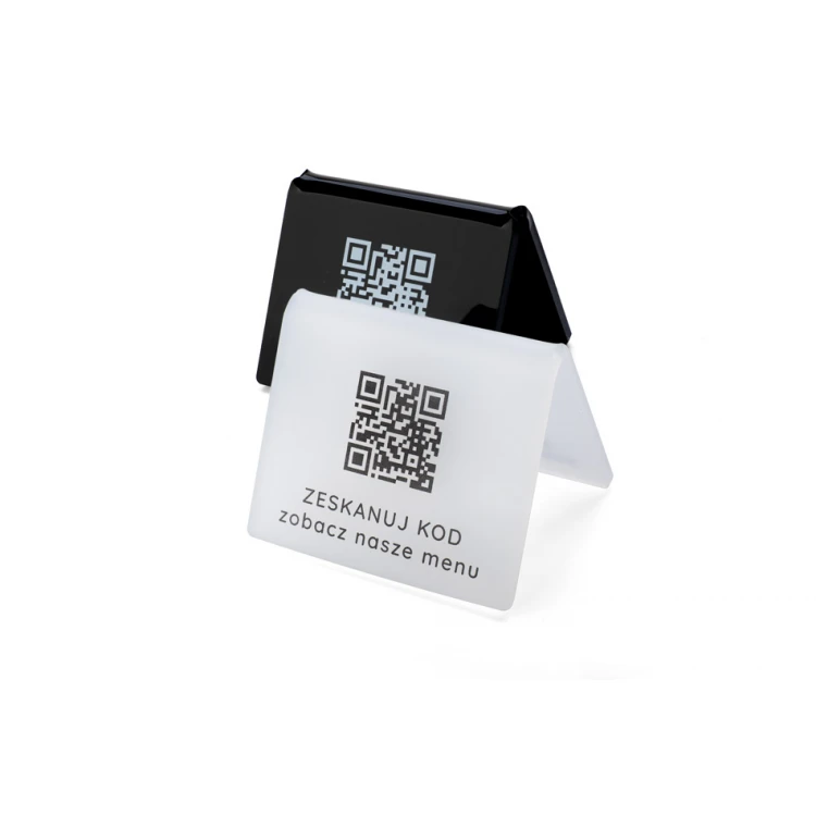 Mini Informationsständer mit QR-Code - schwarzes Plexiglas oder Frost-Plexiglas - Abmessungen 60x50mm - ST028