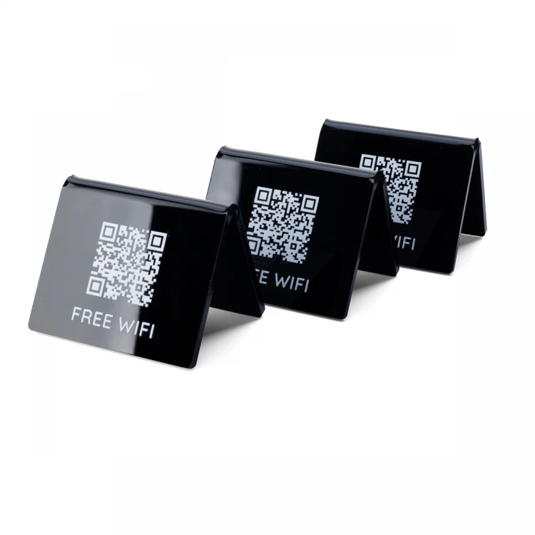 Mini Informationsständer mit QR-Code - schwarzes Plexiglas oder Frost-Plexiglas - Abmessungen 60x50mm - ST028