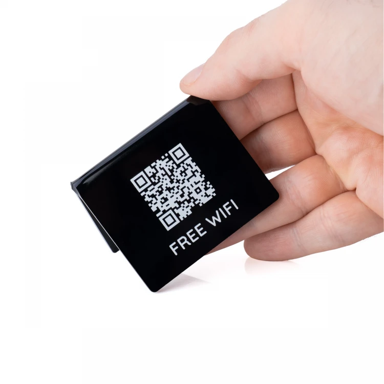 Mini Informationsständer mit QR-Code - schwarzes Plexiglas oder Frost-Plexiglas - Abmessungen 60x50mm - ST028