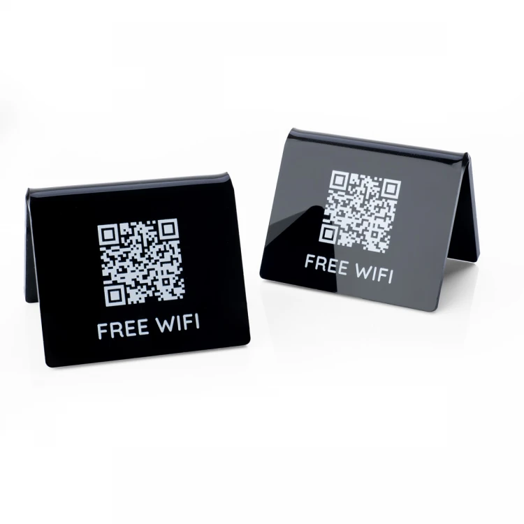 Mini Informationsständer mit QR-Code - schwarzes Plexiglas oder Frost-Plexiglas - Abmessungen 60x50mm - ST028