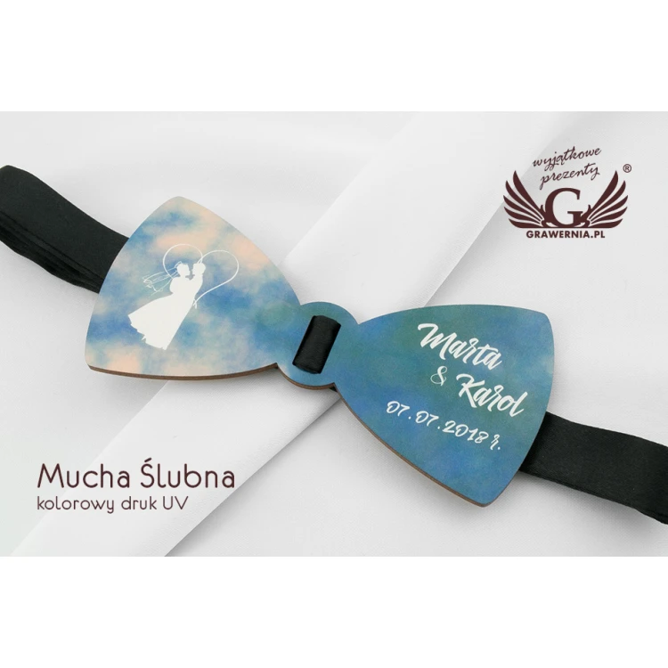 Holzfliege mit Hochzeitsmotiv - farbiger UV-Druck - MDR032