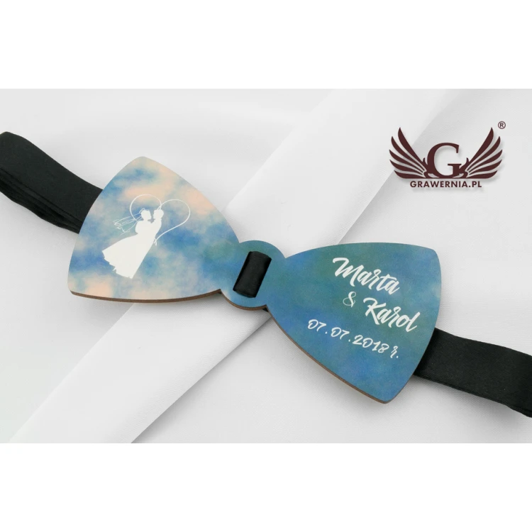 Holzfliege mit Hochzeitsmotiv - farbiger UV-Druck - MDR032
