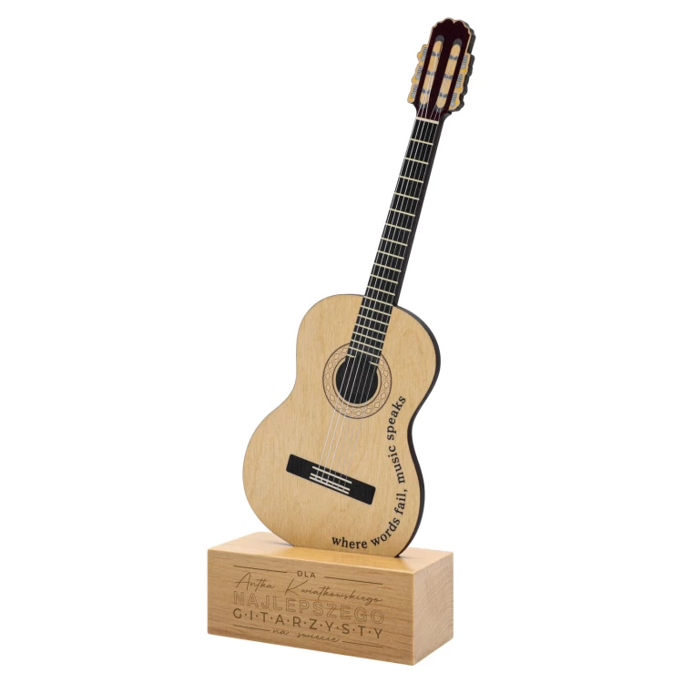 Holzstatuette für einen Musiker in Form einer Gitarre - UV-Druck - Höhe 27,5 cm - DTA153