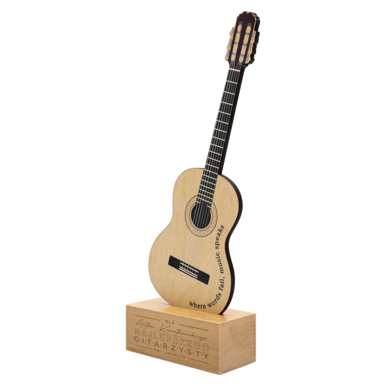 Holzstatuette für einen Musiker in Form einer Gitarre - UV-Druck - Höhe 27,5 cm - DTA153