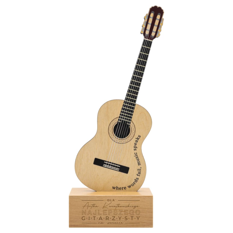 Holzstatuette für einen Musiker in Form einer Gitarre - UV-Druck - Höhe 27,5 cm - DTA153
