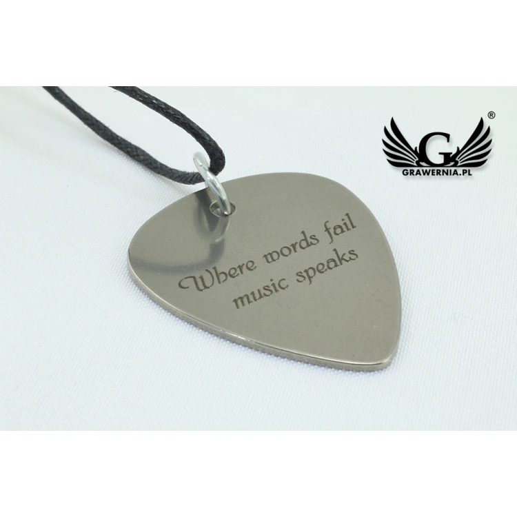 Halskette für Gitarristen und Gitarristinnen - Gitarrenplektrum mit eigener Grafik und Text - Stahl - KG06